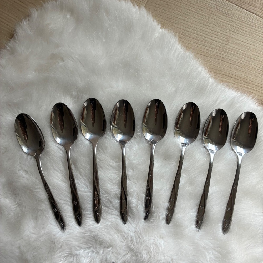 Lot of 8 International Silver Americana Star Table Spoons MCM Stainless USA